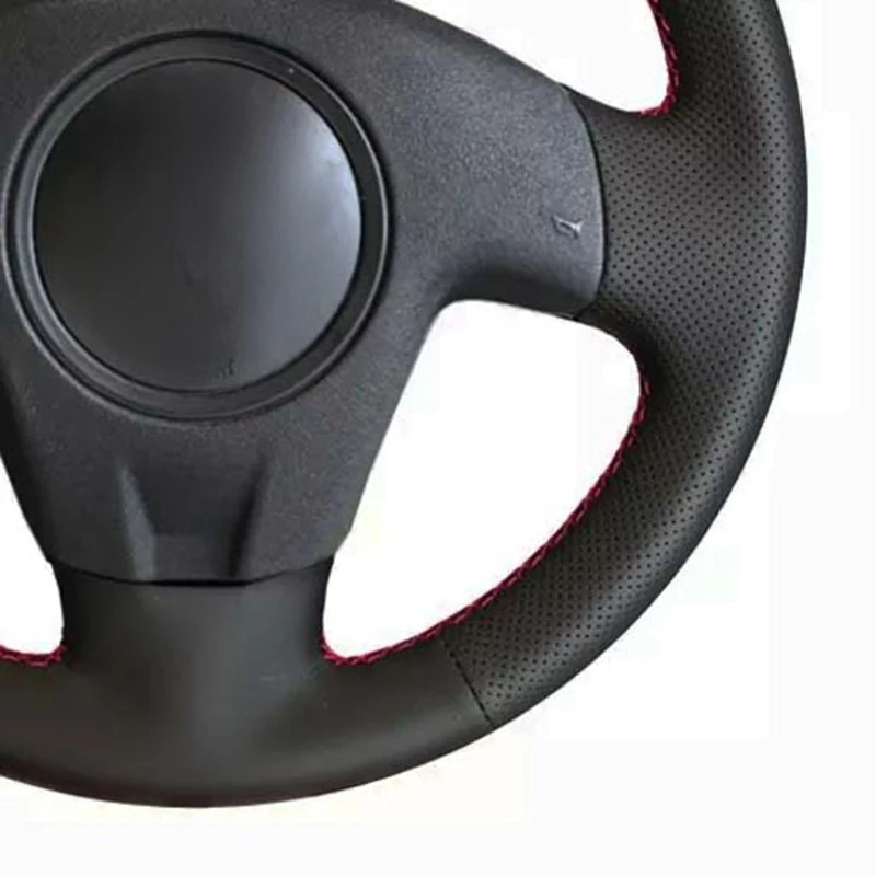 Car Steering Wheel Cover Soft Hand-Stitched Red Marker Black Artificial Leather For Seat Ibiza 2004 2006 thumbnail 2