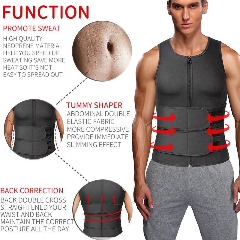 Men Waist Trainer Sauna Vest Fitness Corset Abdomen Slimming Body Shaper Belly Reducing Shapewear Burn Fat Shirt Trimmer Belt thumbnail 2