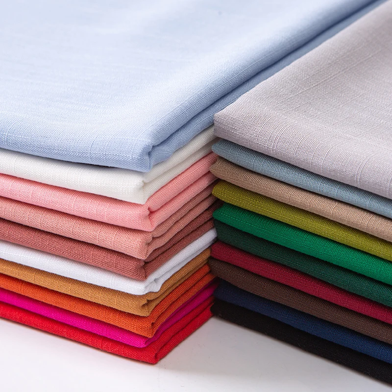 Plain Bamboo Cotton Linen Fabric By The Meter Per for Clothes Skirt Dress Sewing Summer Thin Slub Textile Soft Drape Black White thumbnail 3