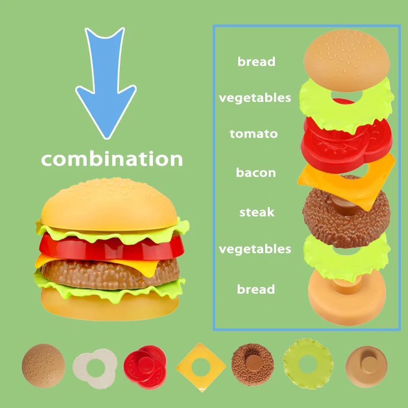 Kids Simulation Food Kitchen Toy Pretend Play Cooking Toys Cookware Pot Hamburger Hot dog Fries Pizza Interactive Toys For Girls thumbnail 3