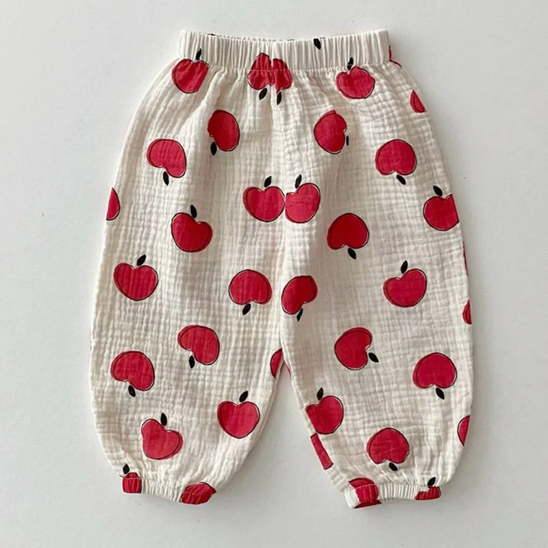 Summer Baby Clothes Linen Girls Pants Sweet Print Girls Trousers Boys Casual Pants thumbnail 5