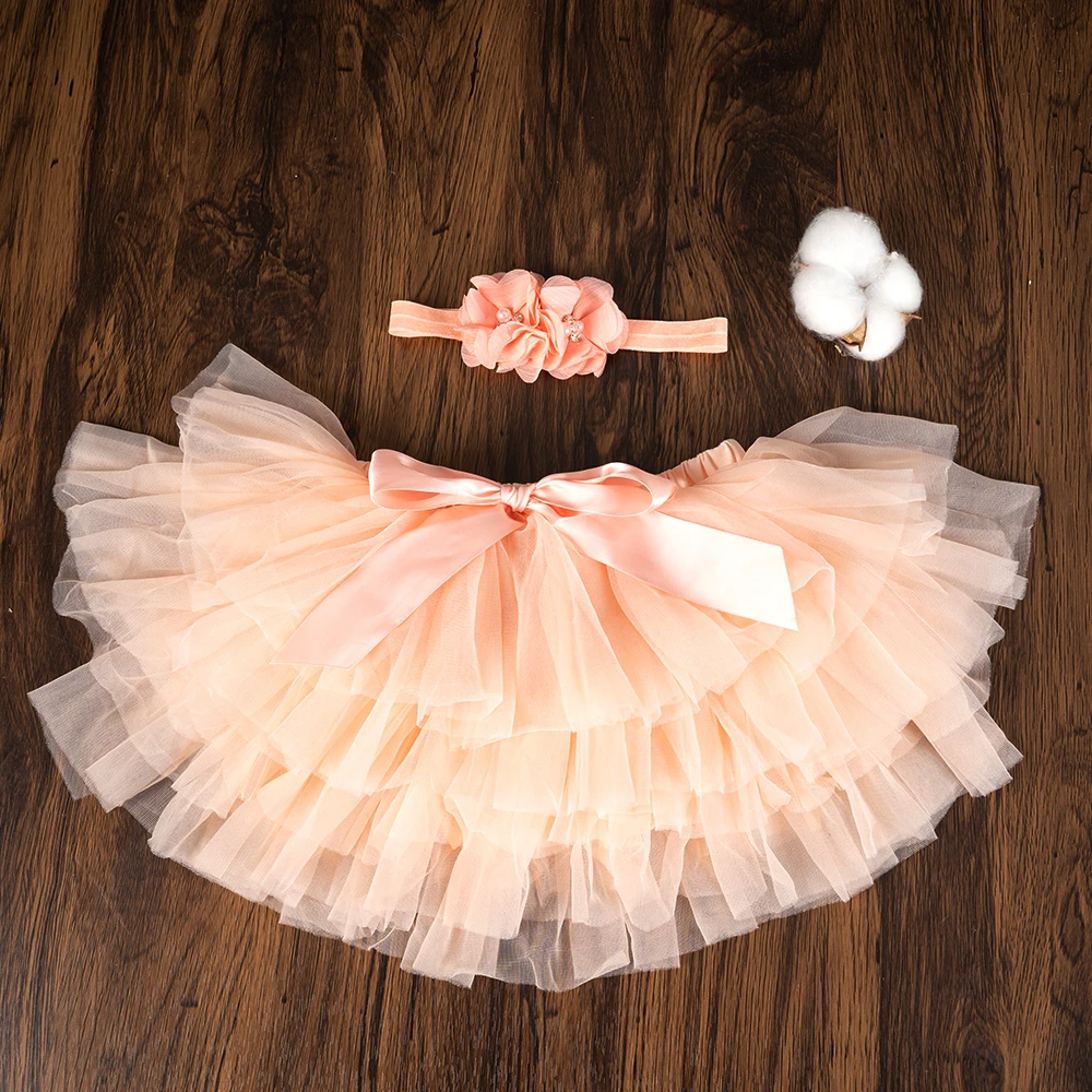 Baby Girls Tulle Tutu Bloomers Infant Newborn Diapers Cover 2pcs Short Skirts+Headband Set Girls Skirts Rainbow Baby Skirt thumbnail 2