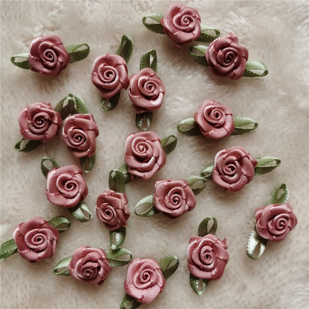100PCS/Lot Mini Handmade Rose Flower Satin Ribbon Rosettes Fabric Appliques For Wedding Decoration Craft Sewing Accessories thumbnail 3
