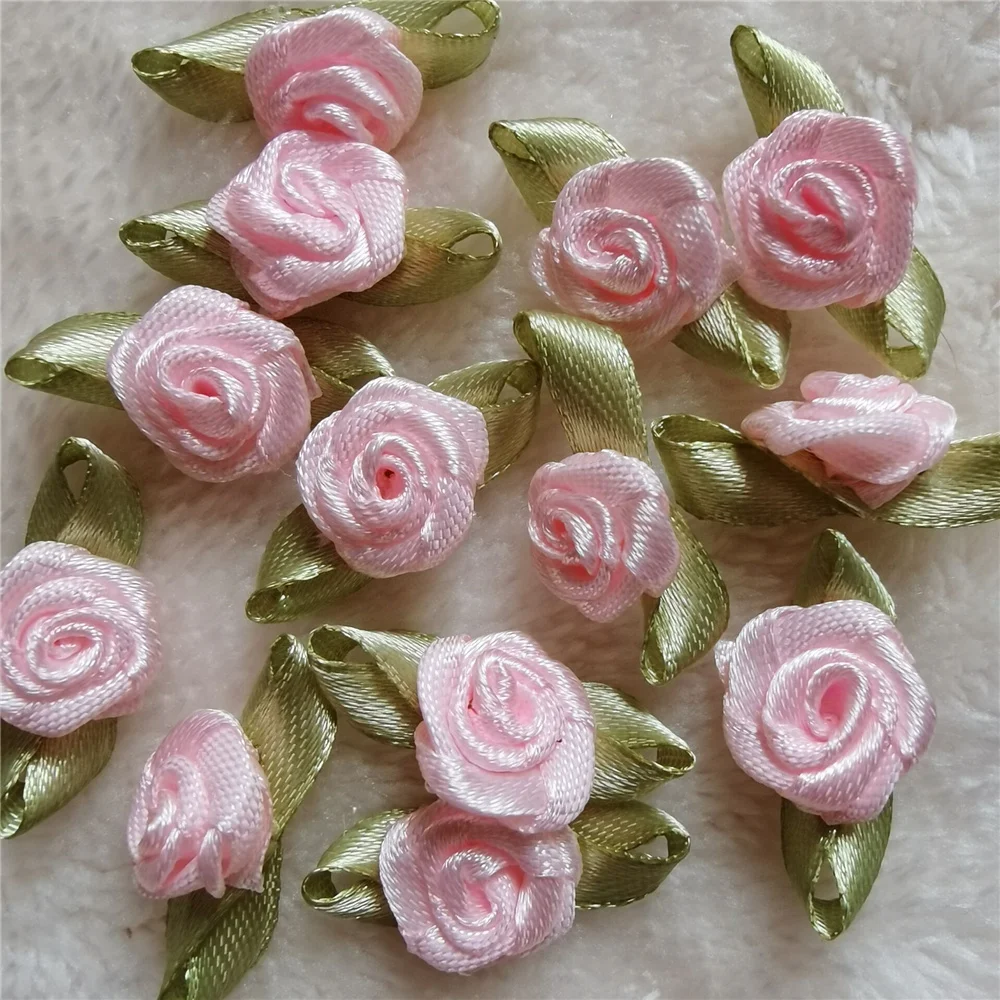 100PCS/Lot Mini Handmade Rose Flower Satin Ribbon Rosettes Fabric Appliques For Wedding Decoration Craft Sewing Accessories thumbnail 4