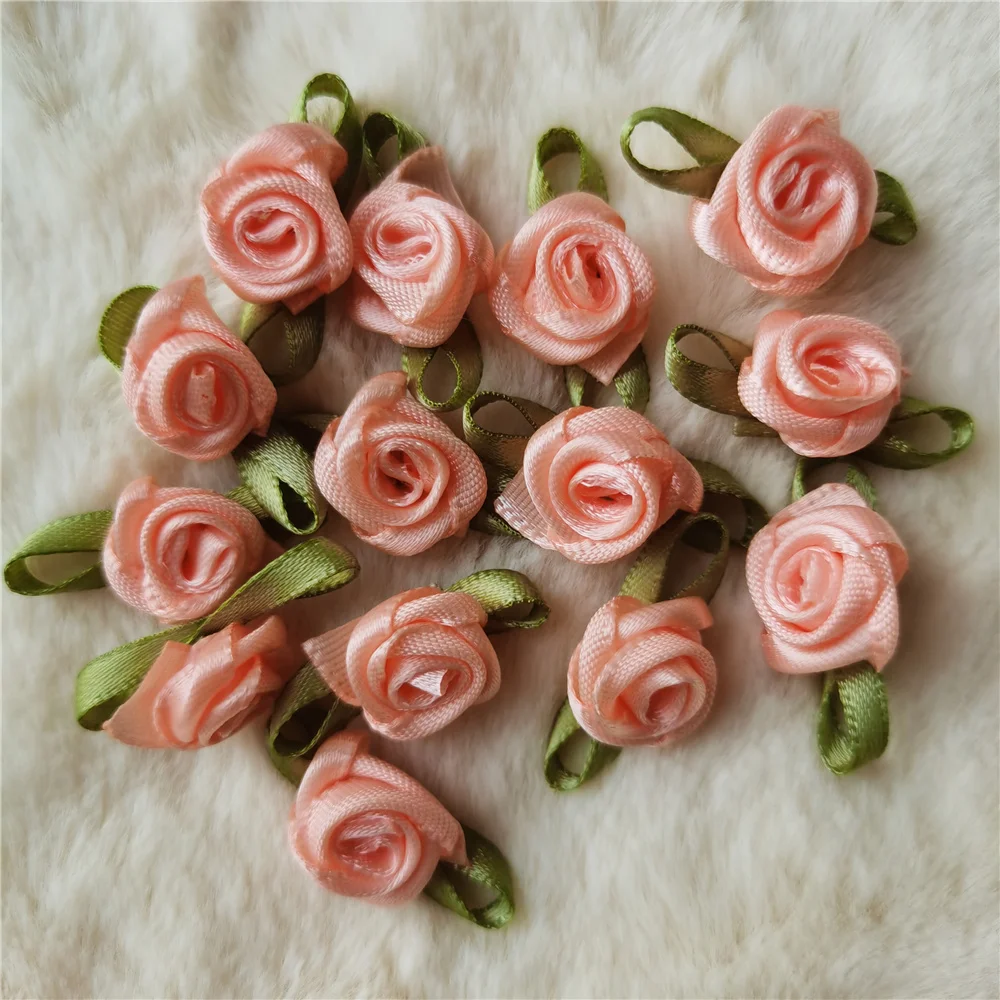 100PCS/Lot Mini Handmade Rose Flower Satin Ribbon Rosettes Fabric Appliques For Wedding Decoration Craft Sewing Accessories thumbnail 5