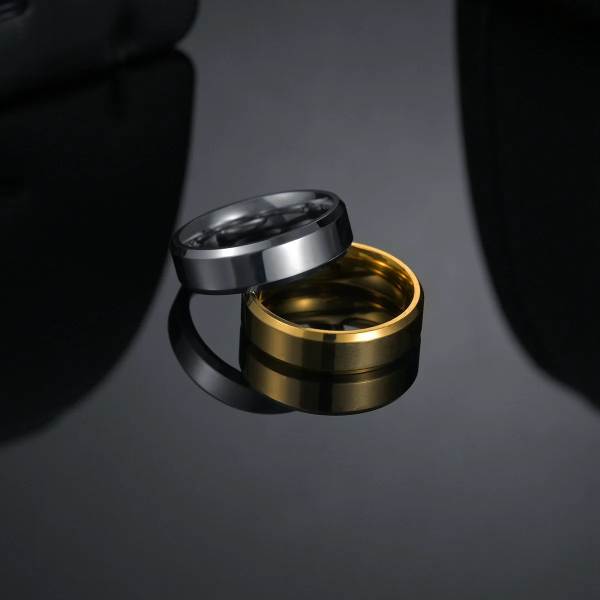 Stainless Steel Black Rings for Women Wedding Rings Men Jewelry Width 6mm Custom engraving name Logo thumbnail 3