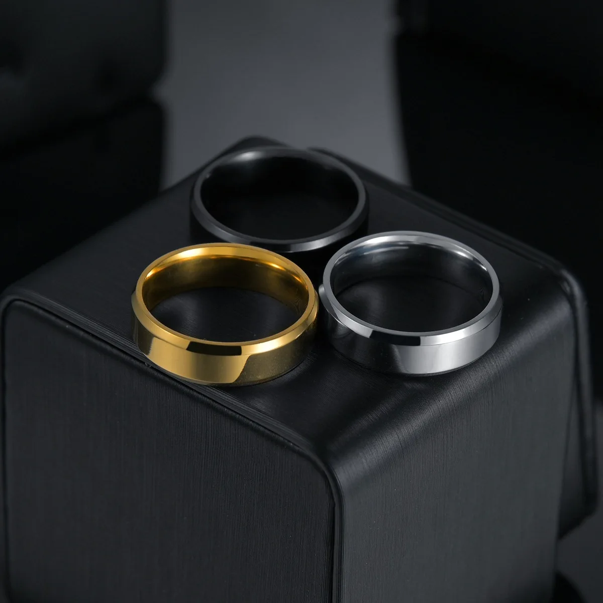 Stainless Steel Black Rings for Women Wedding Rings Men Jewelry Width 6mm Custom engraving name Logo thumbnail 5