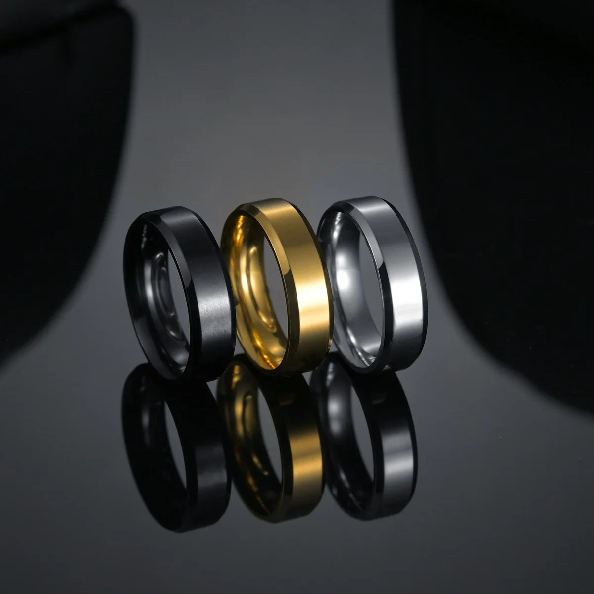 Stainless Steel Black Rings for Women Wedding Rings Men Jewelry Width 6mm Custom engraving name Logo thumbnail 2