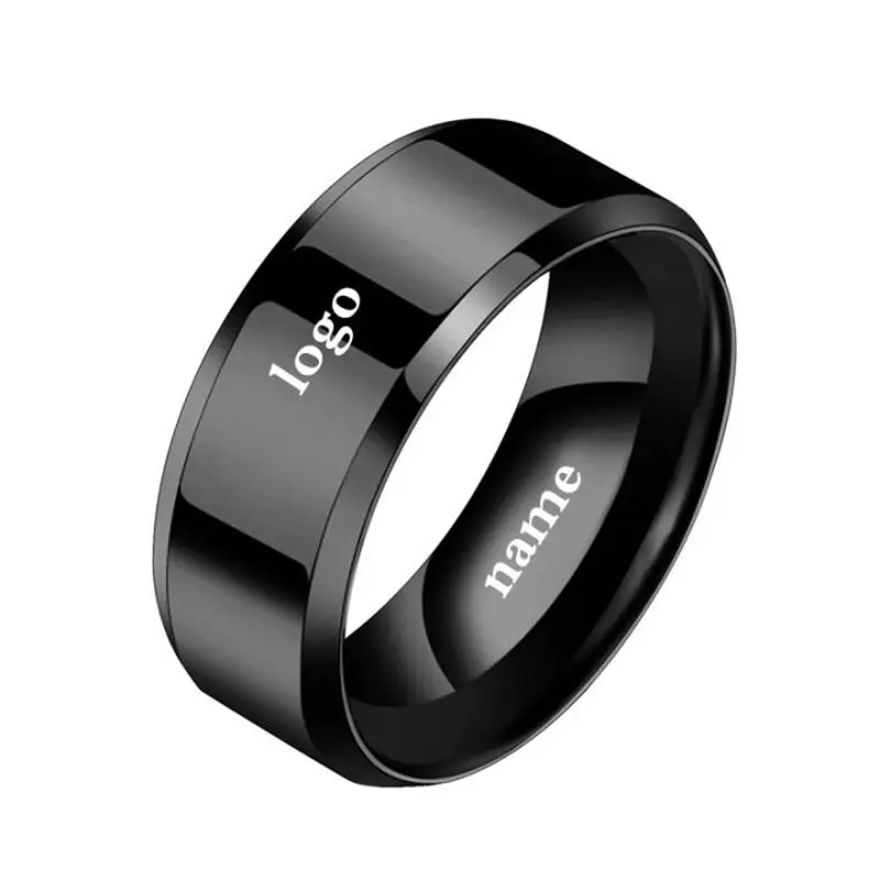 Stainless Steel Black Rings for Women Wedding Rings Men Jewelry Width 6mm Custom engraving name Logo thumbnail 6