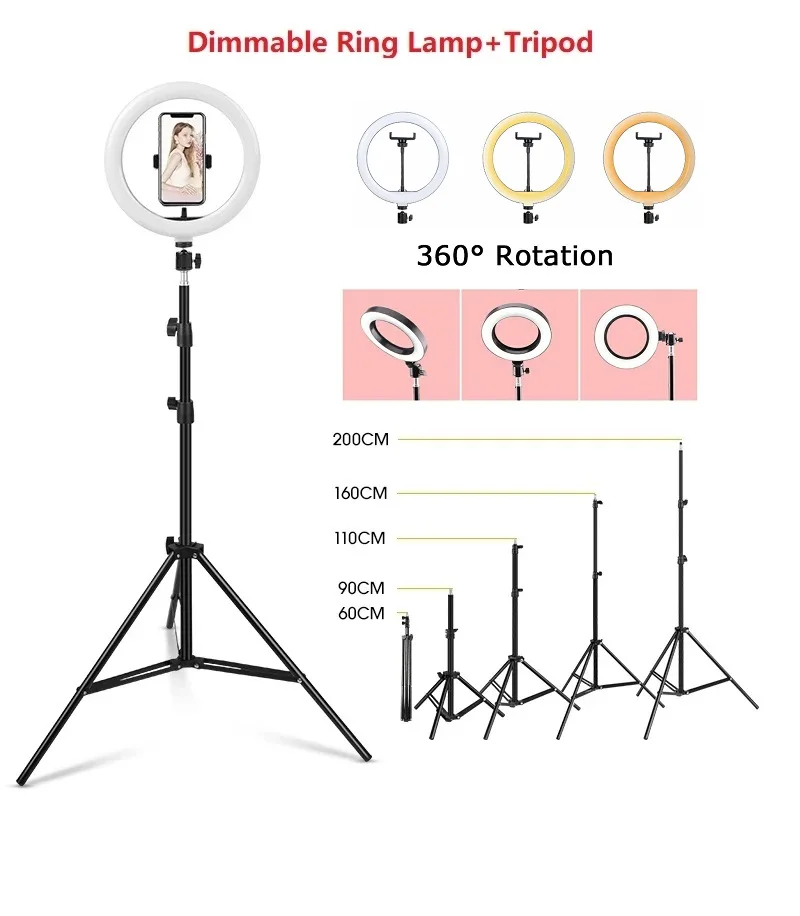 10 Inch LED Ring Fill Light Photography Lighting Selfie Tripod Stand Dimmable Ringlight for Makeup Live Streaming YouTube thumbnail 2