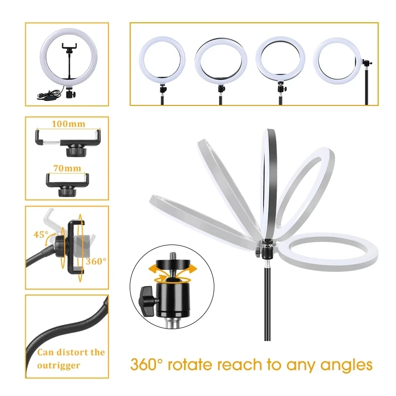 10 Inch LED Ring Fill Light Photography Lighting Selfie Tripod Stand Dimmable Ringlight for Makeup Live Streaming YouTube thumbnail 3