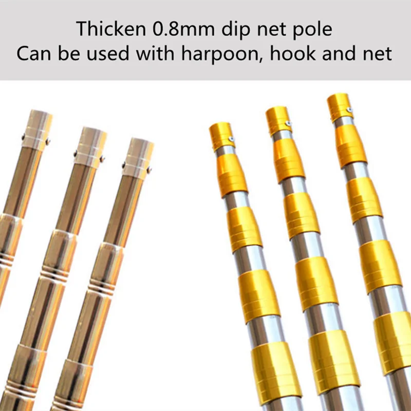 1.5m/1.7m/1.9m/2.1m/2.5m head ring five-claw harpoon spear rod fish dip net telescopic stainless steel outdoor fishing tool thumbnail 2