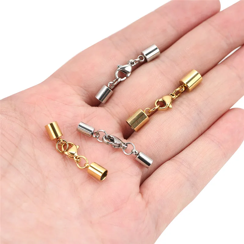 2/5sets 2 3 4 5 6mm Stainless Steel Clasps Hooks For Leather Cord Necklace Gold Color End Caps Connectors for Jewelry Supplies thumbnail 2