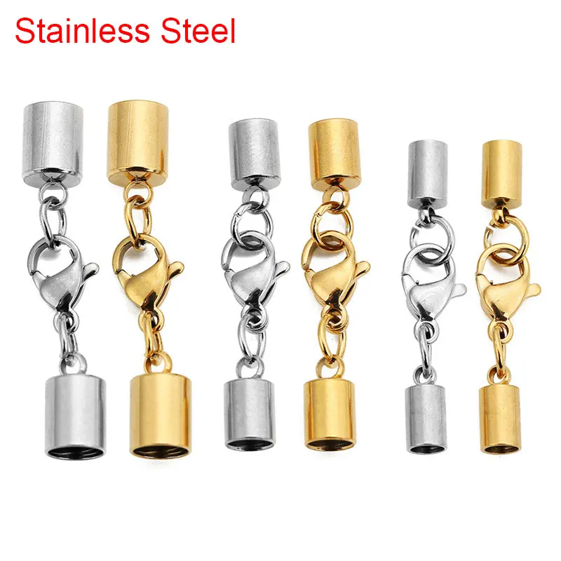 2/5sets 2 3 4 5 6mm Stainless Steel Clasps Hooks For Leather Cord Necklace Gold Color End Caps Connectors for Jewelry Supplies