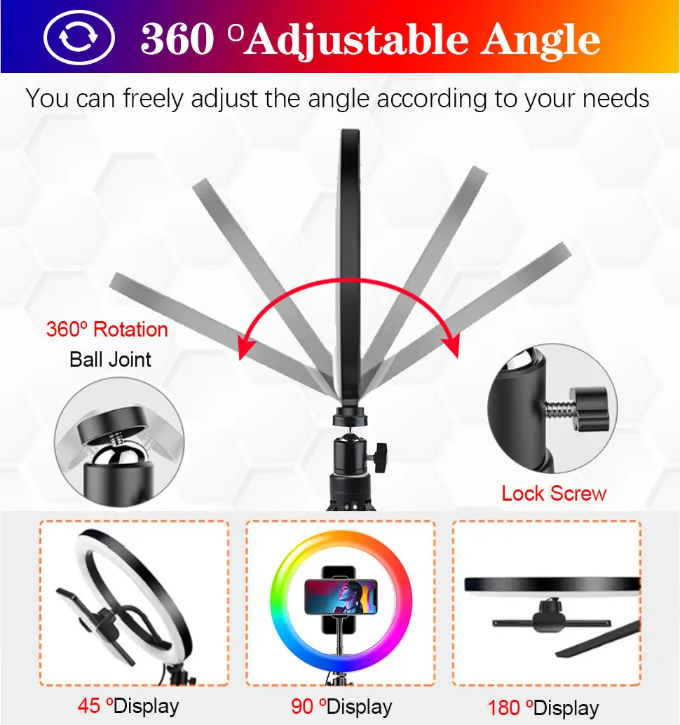 10" RGB LED RingLight Tripod RGB 33 Colors Dimmable Ring Fill Light with Lighting Stand Mobile Tripod for Makeup Youtube Live thumbnail 3