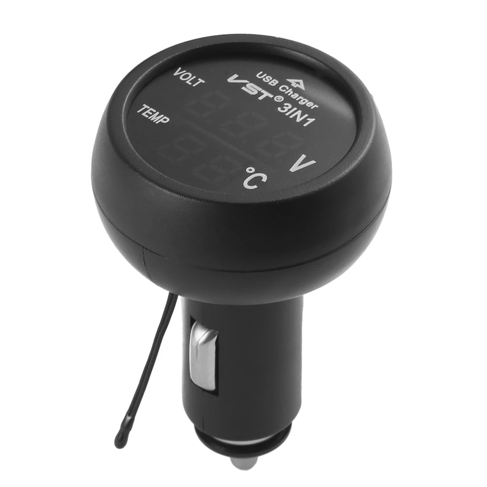 Universal 12V/24V Digital Meter Monitor 3 in 1 LED USB Car Charger Voltmeter Thermometer Car Battery Monitor LCD Dual Display thumbnail 6