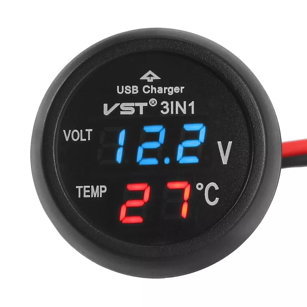 Universal 12V/24V Digital Meter Monitor 3 in 1 LED USB Car Charger Voltmeter Thermometer Car Battery Monitor LCD Dual Display thumbnail 2