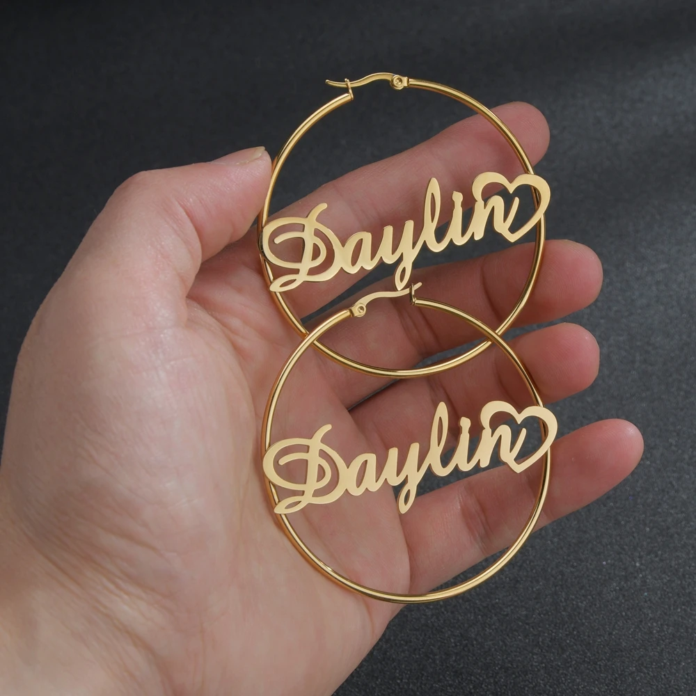 Personalized Custom Name Stainless Steel Letter Earrings for Women 3 Color End Heart Cricle Hoop Earrings Weddings Party Jewelry thumbnail 6