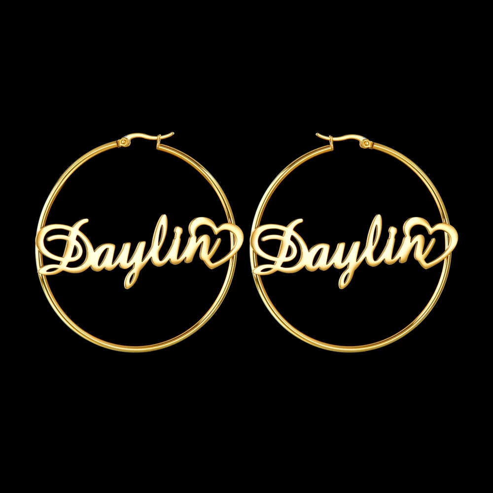 Personalized Custom Name Stainless Steel Letter Earrings for Women 3 Color End Heart Cricle Hoop Earrings Weddings Party Jewelry thumbnail 4