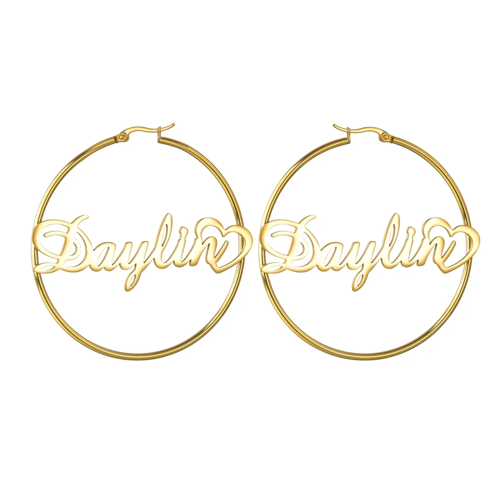 Personalized Custom Name Stainless Steel Letter Earrings for Women 3 Color End Heart Cricle Hoop Earrings Weddings Party Jewelry thumbnail 5