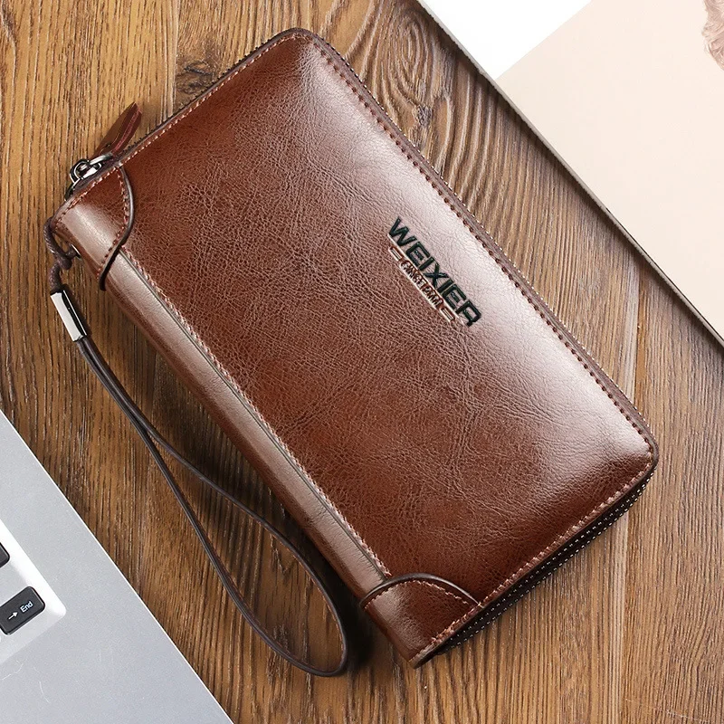 Weixier Hand-wrapped Oil Wax Leather Men's Bag Men's PU Hand Bag Grab Bag Multi-functional Wallet Large-capacity Business Men's thumbnail 2