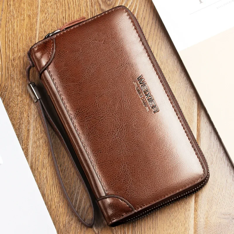 Weixier Hand-wrapped Oil Wax Leather Men's Bag Men's PU Hand Bag Grab Bag Multi-functional Wallet Large-capacity Business Men's thumbnail 4