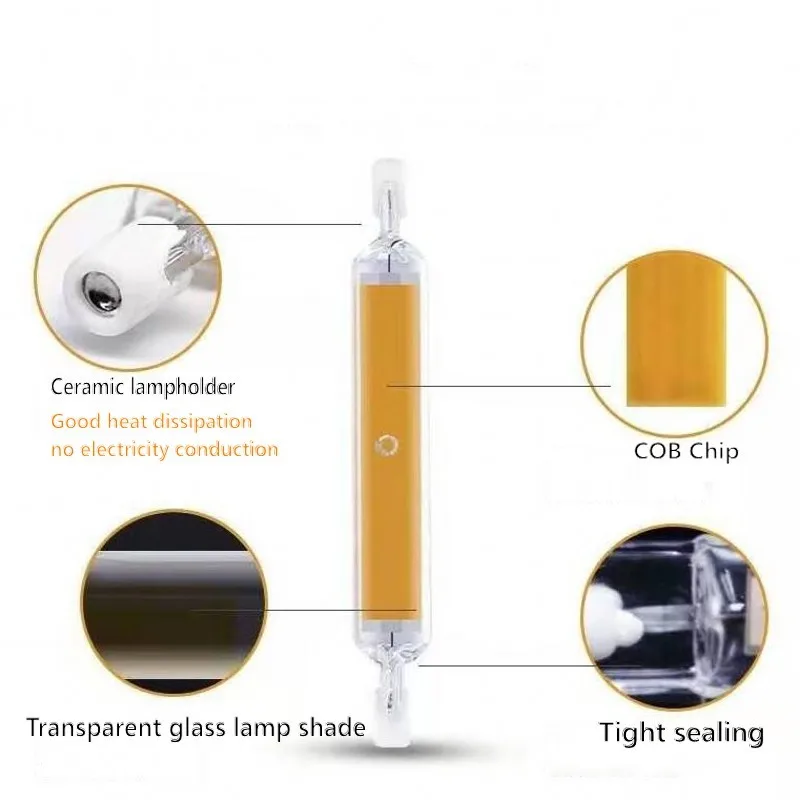R7S LED Glass Tube 78MM 15W 20W COB Bulb 118MM 30W 40W R7S Corn Lamp J78 J118 AC220V 110V Replace Halogen Light 50W Lampadas thumbnail 2