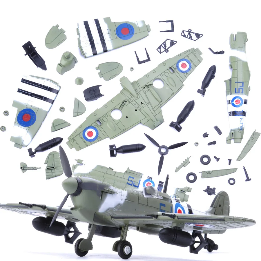 22cm 4D Diy Toys Fighter Assemble Blocks Building Model Airplane Military Model Arms WW2 Germany BF109 UK Hurricane Fighter thumbnail 4
