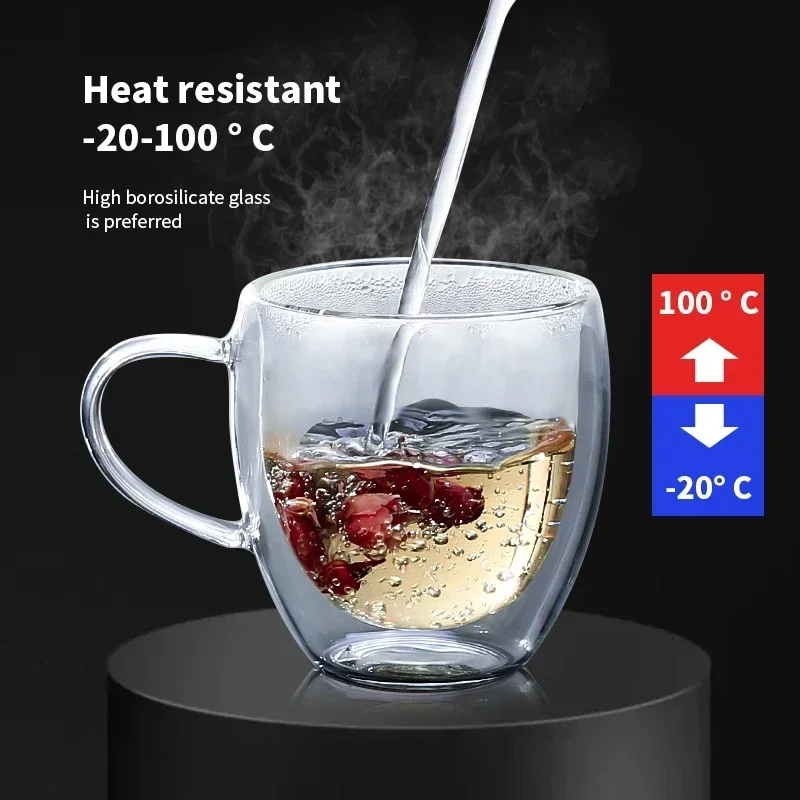 1-6PCS 80-450ML Heat Resistant Double Wall Tea Glass Cup Beer Coffee Handmade Creative Cold Beverage Transparent Drinkware Set thumbnail 3