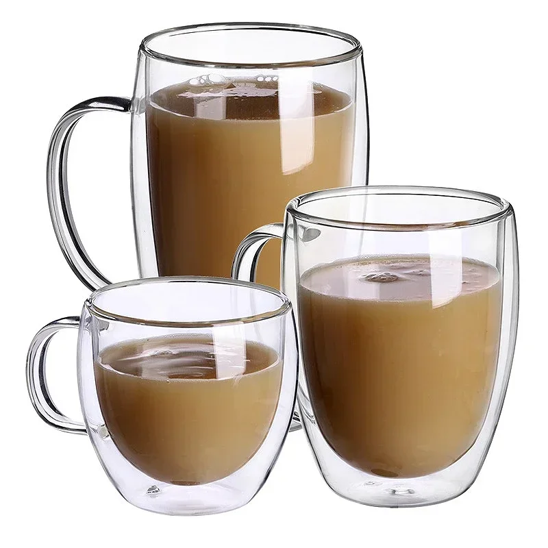 1-6PCS 80-450ML Heat Resistant Double Wall Tea Glass Cup Beer Coffee Handmade Creative Cold Beverage Transparent Drinkware Set thumbnail 4