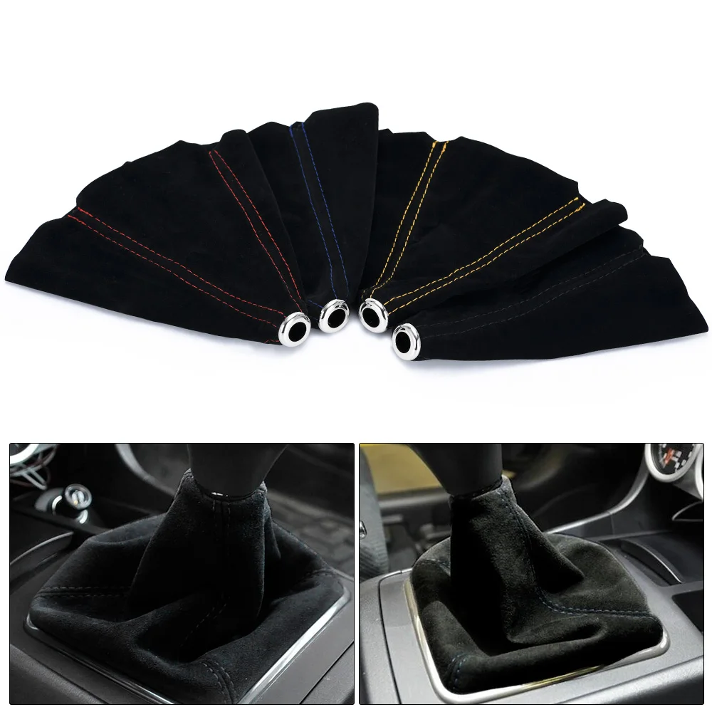 16mm Universal Suede Leather Car Gear Shift Collars Carbon Fiber Auto Car Manual Stick Shifter Knob Gear Shift Boot Cover Gaiter thumbnail 2