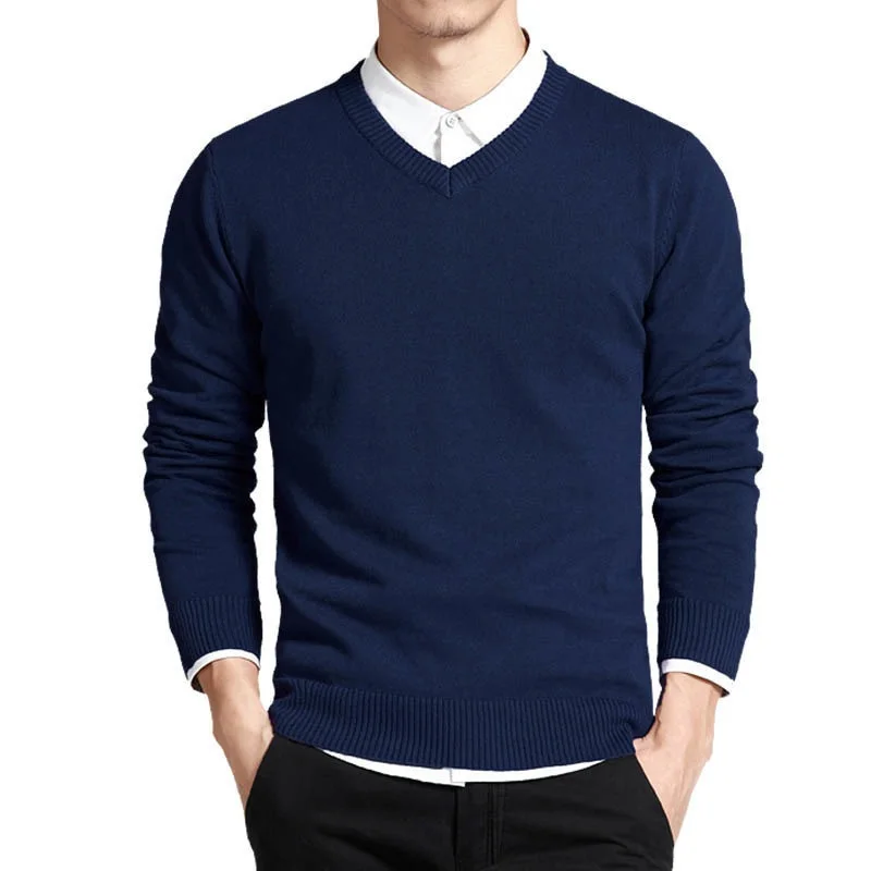 Cotton Sweater Men Long Sleeve Pullovers Outwear Man V Neck Male Sweaters Fashion Brand Loose Fit Knitting Clothing Korean Style thumbnail 3