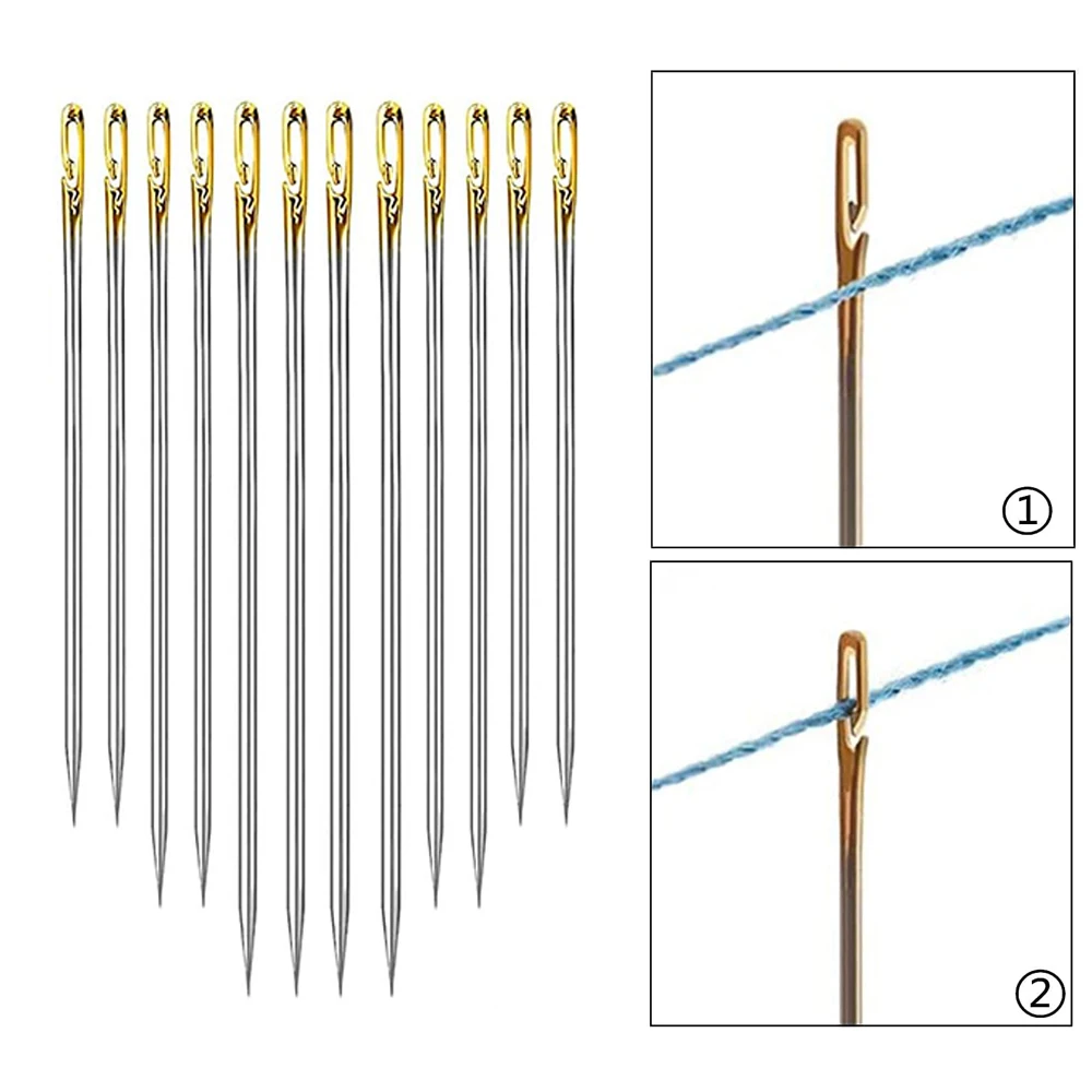 Stainless Steel Side Holes Blind Needles Elderly Hand Sewing Needle For Sewing Household DIY Apparel Beading Threading Needles thumbnail 3