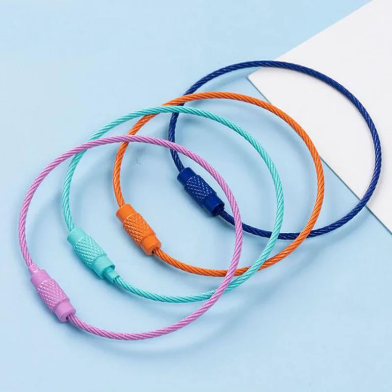 2PCS Locking Cable Wire Hanging Luggage Tag Loop Metal Keychain Stainless Steel Wire Rope Keyring Screw Lock Key Ring Holder thumbnail 5
