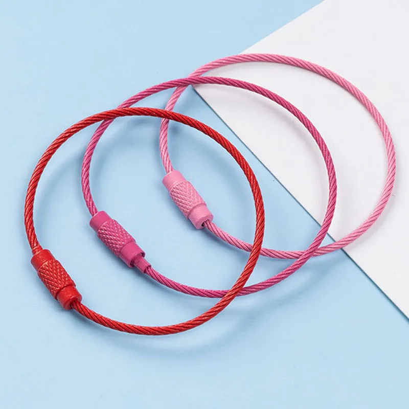 2PCS Locking Cable Wire Hanging Luggage Tag Loop Metal Keychain Stainless Steel Wire Rope Keyring Screw Lock Key Ring Holder thumbnail 4