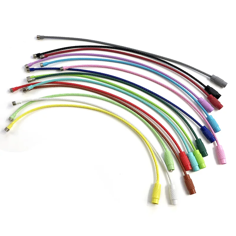 2PCS Locking Cable Wire Hanging Luggage Tag Loop Metal Keychain Stainless Steel Wire Rope Keyring Screw Lock Key Ring Holder thumbnail 6