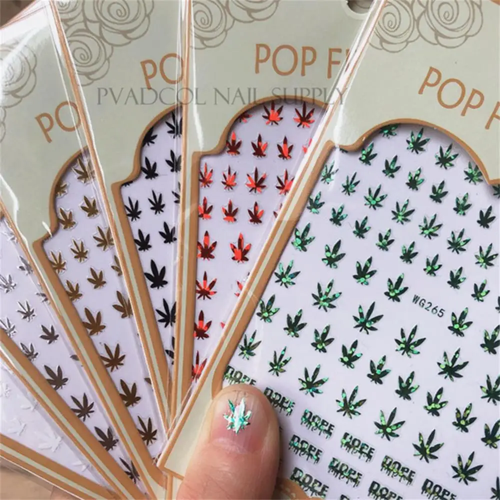 Nail Art 3D Decal Adhesive Stickers Pot Weed Leaf Nails Salon Manicure Decoration thumbnail 3