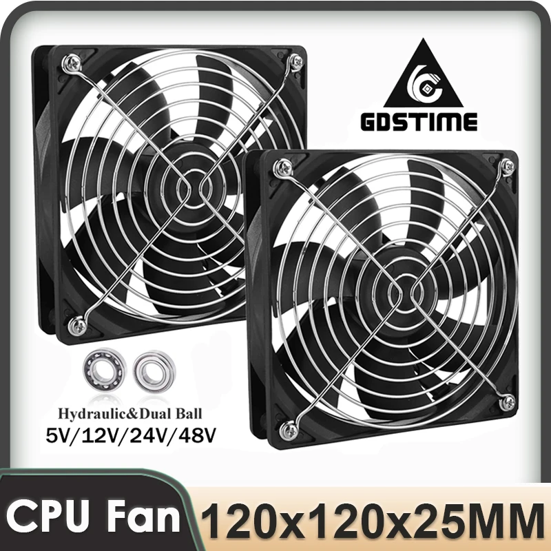 Gdstime120x120x25mm Cooler Axial Fan With Grill 5V 12V 24V 48V Excellent Ventilation 12cm fan For PSU Cabinet Server Workstation