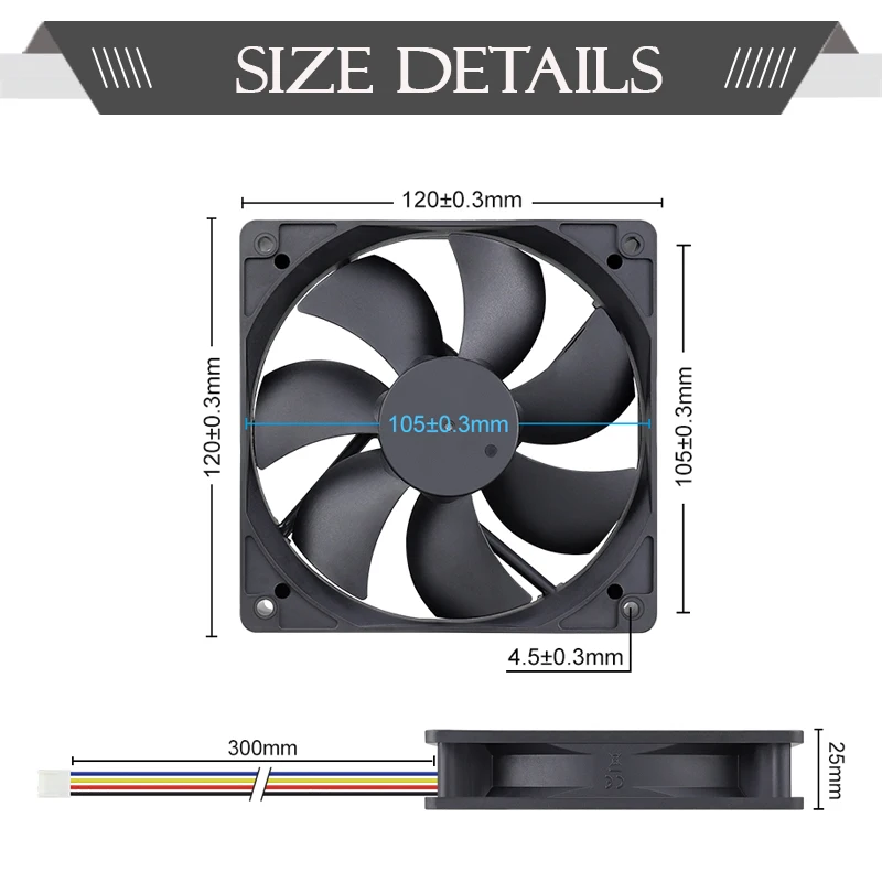 Gdstime120x120x25mm Cooler Axial Fan With Grill 5V 12V 24V 48V Excellent Ventilation 12cm fan For PSU Cabinet Server Workstation thumbnail 6