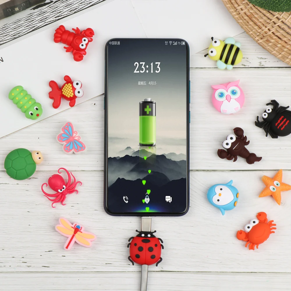 Cartoon Insect Shape Wire Cord Protector Silicone Case Data Line Cover Cute Animal Wired Earphone USB Charger Cable Protectors thumbnail 3
