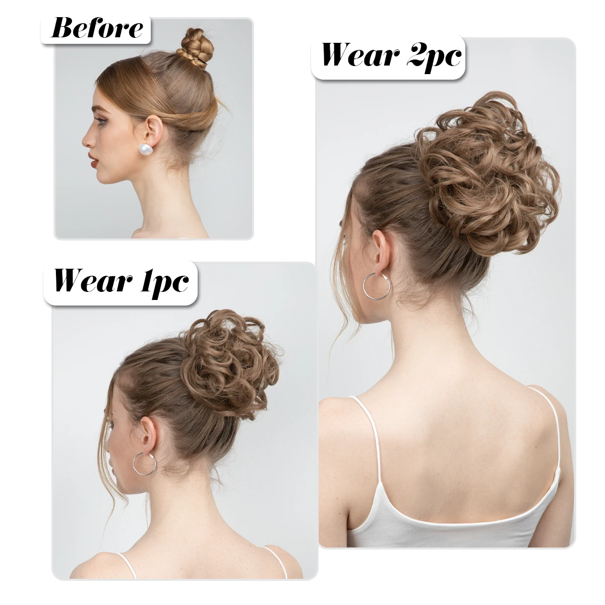 Synthetic Hair Bun Extensions Messy Curly Elastic Hair Scrunchies Hairpieces Synthetic Chignon Donut Updo Hair Pieces for Women thumbnail 3