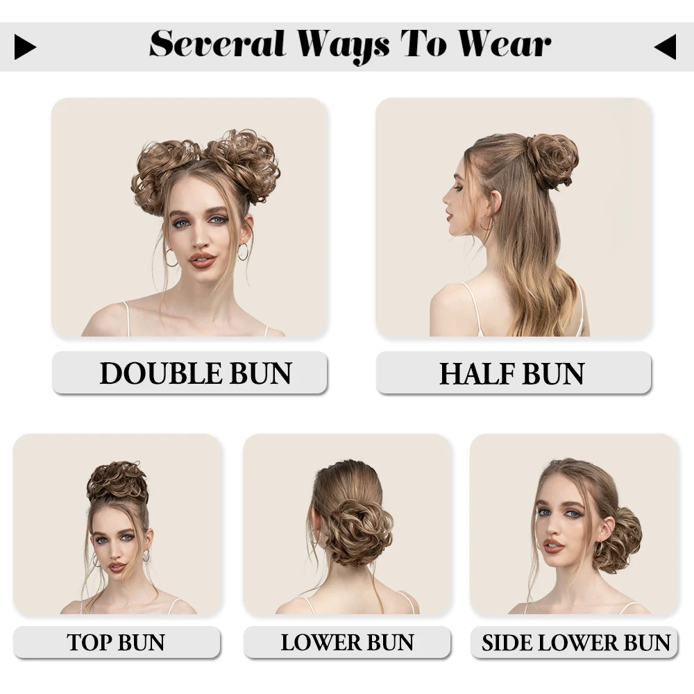Synthetic Hair Bun Extensions Messy Curly Elastic Hair Scrunchies Hairpieces Synthetic Chignon Donut Updo Hair Pieces for Women thumbnail 4