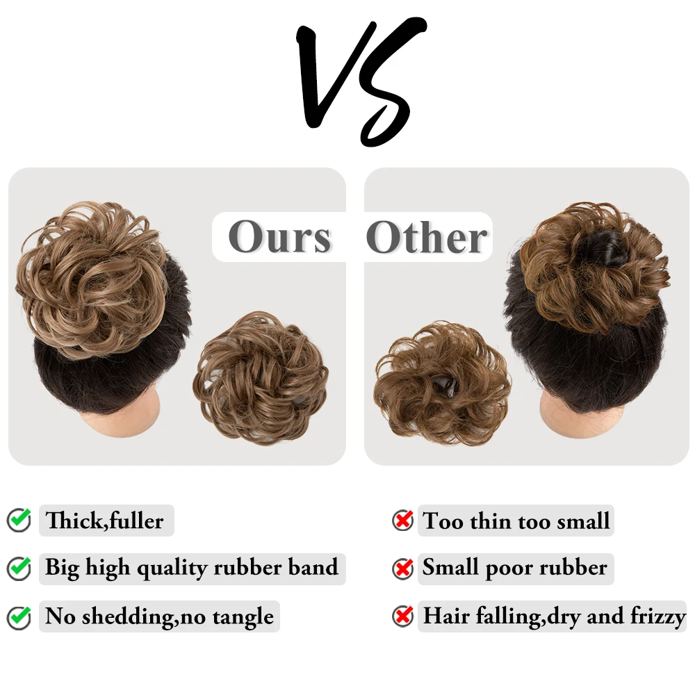 Synthetic Hair Bun Extensions Messy Curly Elastic Hair Scrunchies Hairpieces Synthetic Chignon Donut Updo Hair Pieces for Women thumbnail 5