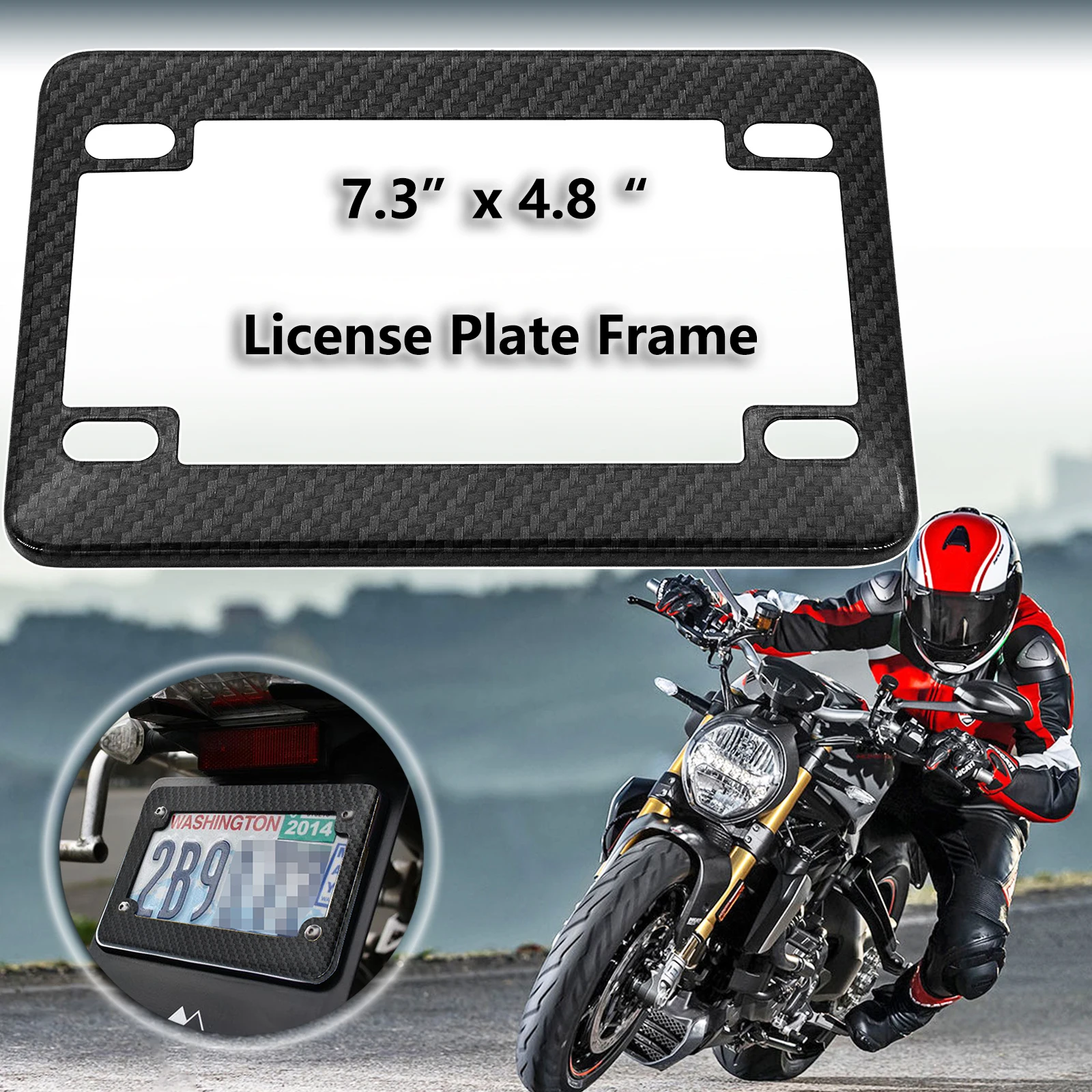 Racing JDM Style Universal Motorcycle License Plate Frame Carbon Fiber Aluminium Tag Cover Protector Set Holder For Honda Yamaha