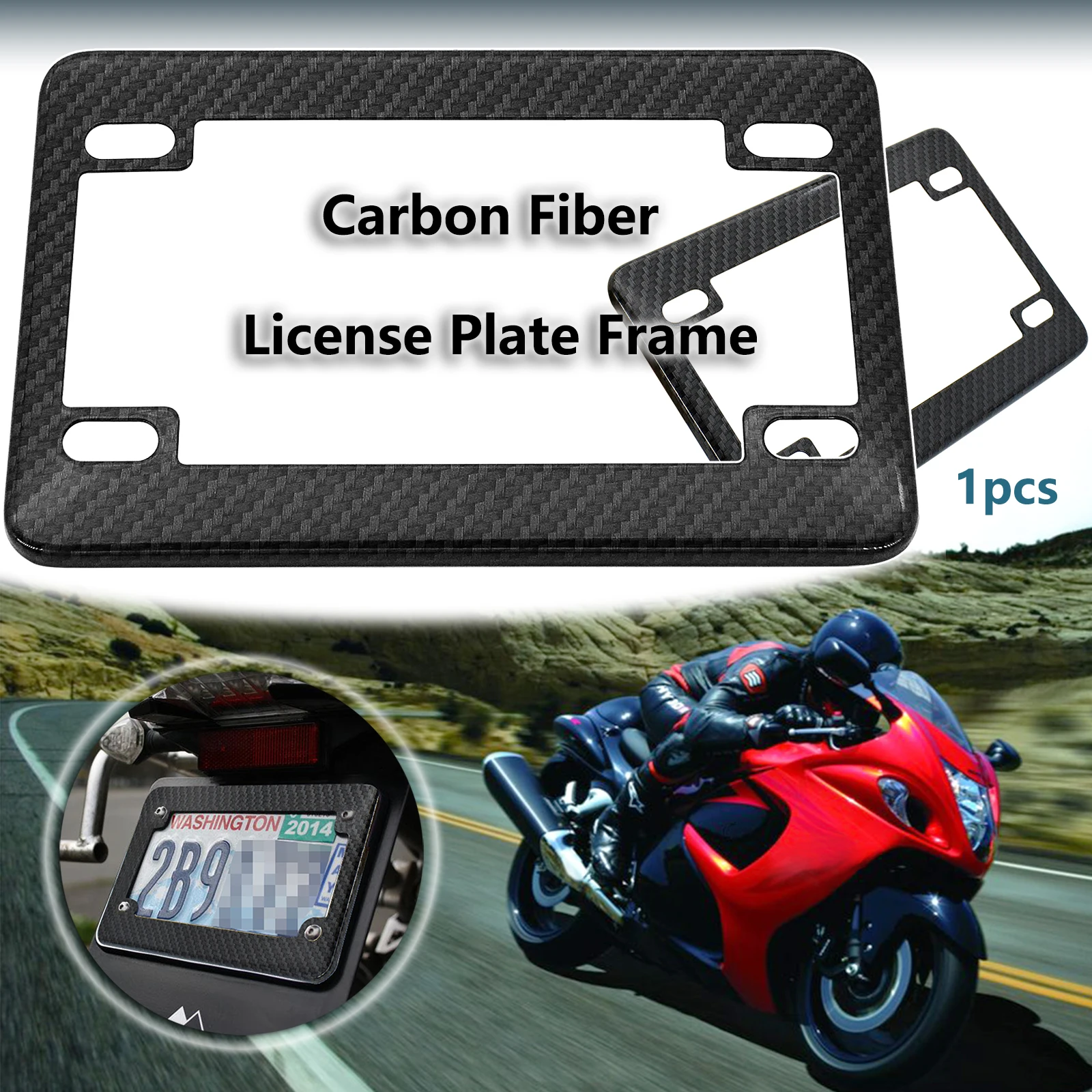 Racing JDM Style Universal Motorcycle License Plate Frame Carbon Fiber Aluminium Tag Cover Protector Set Holder For Honda Yamaha thumbnail 2