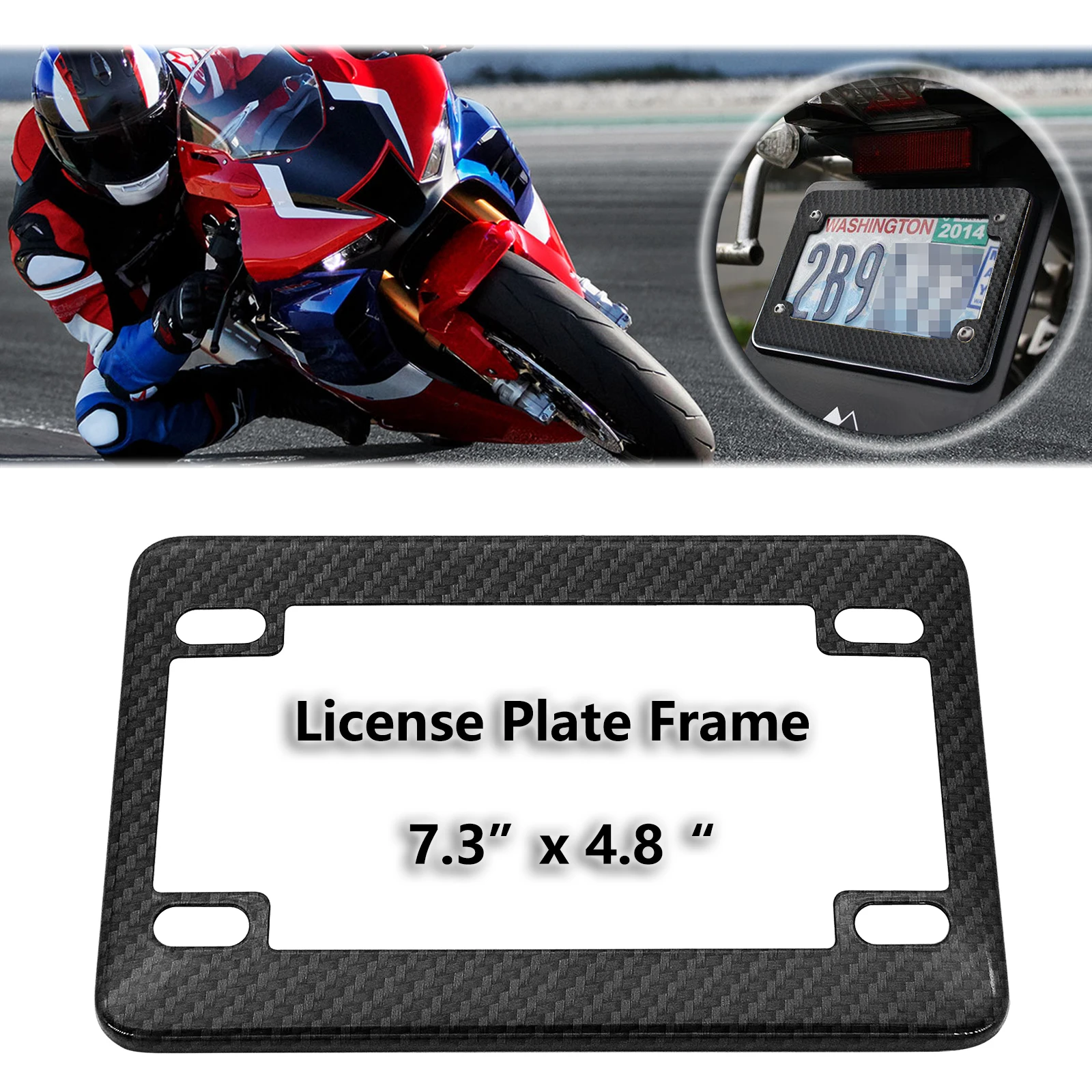 Racing JDM Style Universal Motorcycle License Plate Frame Carbon Fiber Aluminium Tag Cover Protector Set Holder For Honda Yamaha thumbnail 4