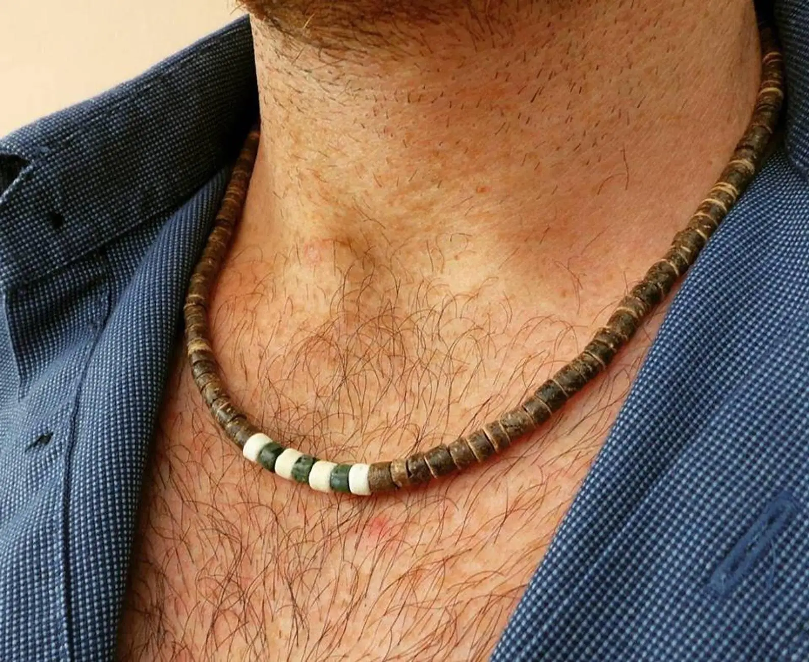 Men's African necklace, Men african Beaded jewelry, Surfer necklace Gifts for men, Wooden Beach Necklace thumbnail 4
