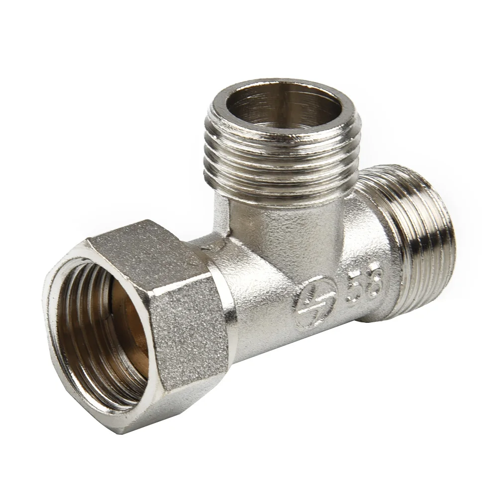 T-shaped G1/2" Shower Three-way Connector Adapter Adjustable Water Diverter Valve Toilet Bidet Water Separator Faucet Splitter thumbnail 2