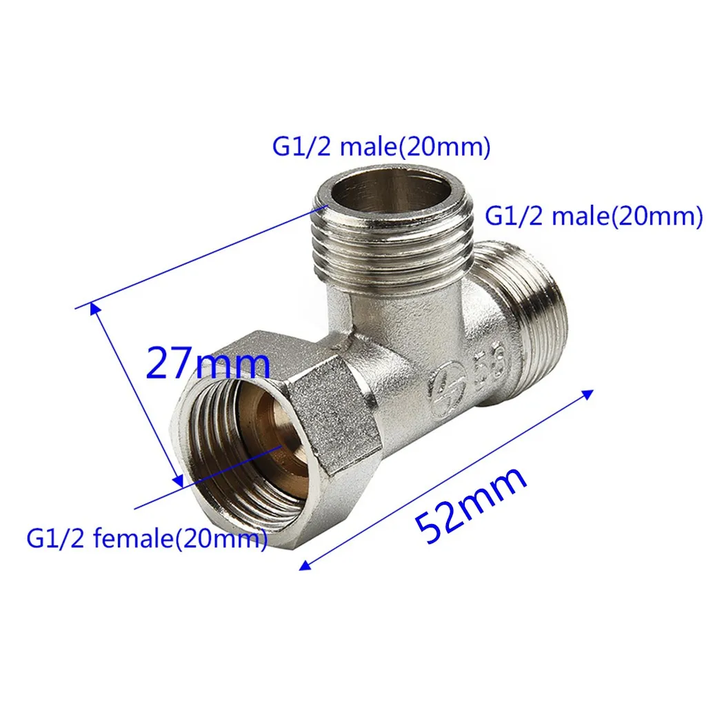 T-shaped G1/2" Shower Three-way Connector Adapter Adjustable Water Diverter Valve Toilet Bidet Water Separator Faucet Splitter thumbnail 3