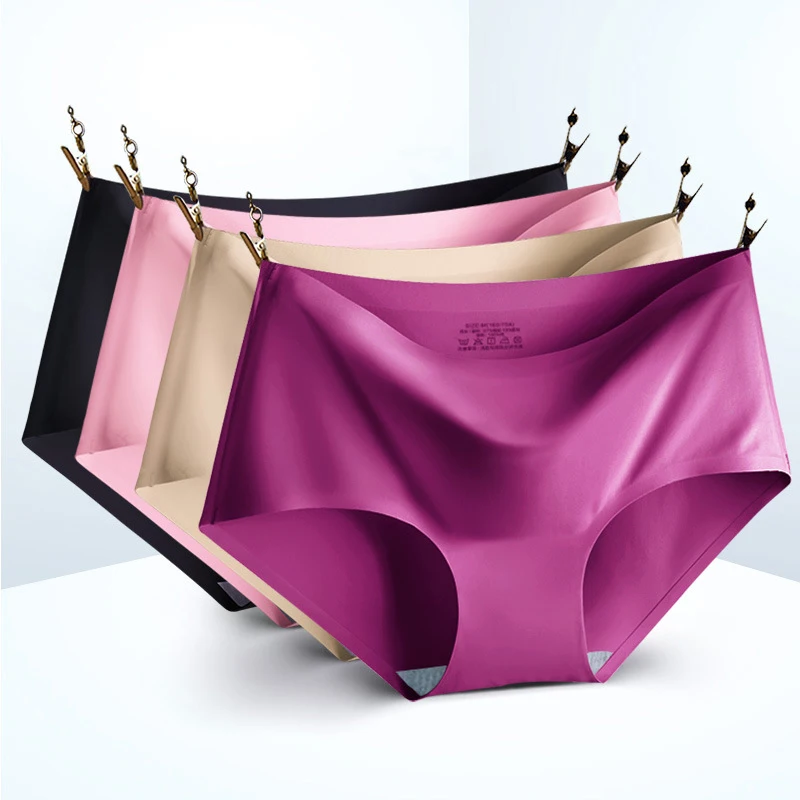 AOTOLK 3Pcs/Set Large Size XXL Seamless Women Panties Mid-waist Briefs Female Breathable Underwear Ice silk Crotch Lingerie thumbnail 3
